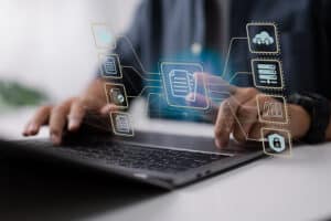 Save Download Preview Businessperson use a computer to document management